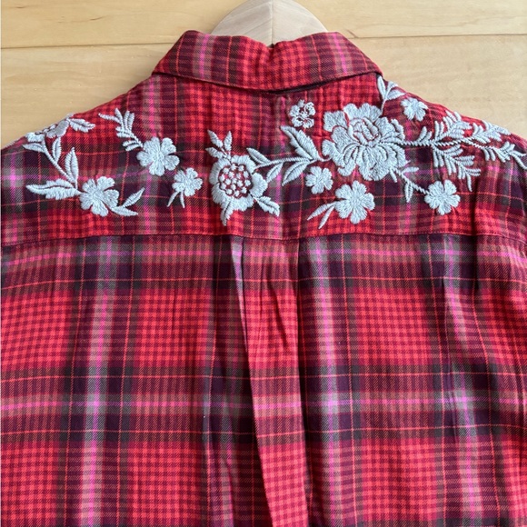 NWT Johnny Was Oversized Roma Button Down Plaid Embroidered Tunic Shirt - Picture 14 of 16